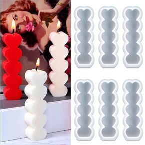 6 Pcs Love Heart Shape Candle Silicone Molds for Making Candle Resin Pillar Aromatherapy Wax Soap Clay Flower Specimen Craft Art Supplies Valentine Home Decor Ornament Candle Making Resin Molds