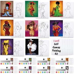 Nuberlic 8 Pack Pre Drawn Canvas for Painting Sip and Paint Kit for Adults Kids Paint and Sip Kit for Adult Party Supplies, Mother's Day Gift 8x10 Inch