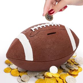 11 "بنك Piggy Bank للأولاد ، بنك Coin Rugby Coin Shatterproof ، صندوق أموال الرياضة الزخرفية ، حاوية تخزين الأموال على شكل كرة قدم لتوفير الأموال ، هدية Super Bowl لمحبي كرة القدم