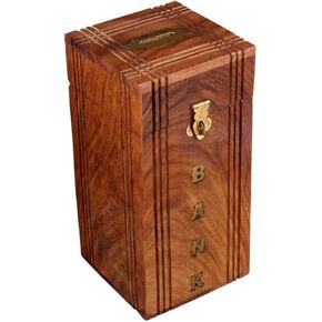 مصنوعة يدويًا مصنوعة من الأموال الخشبية بنك الخنزير للبنين والبالغين | Coin Bank Creative Creative Money Saving Box Bank Coins توفير هدية عيد ميلاد 7 × 4 بوصات