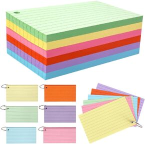 300 Sheets Colored Portable Index Cards 3x5 inches，Ruled Index Cards with Ring Lined Flashcards，flash cards for studying，Office School and Home（Six Colors，Each Color 50 Sheets Per Package）