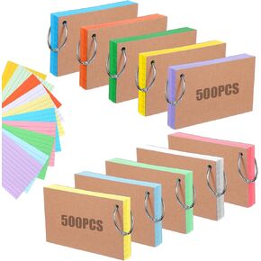 1000 PCS Index Cards 3x5 Inches Colored Flash Cards with Ring, Punched Lined Flashcards Ruled Index Cards Notecards Study Cards Heavy Note Cards for Studying, Learning, School, College, Memory