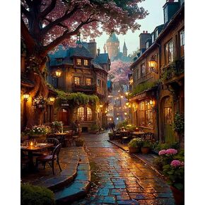 YarnMate Landscape Paint by Numbers Kits for Adults,Castle Street Paint by Numbers Kits,Adult Paint by Number Kits on Canvas,Home Wall Decor(16x20in)