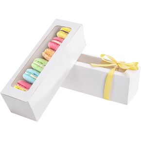 25 Pack Macaron Boxes for 5-7 Macarons Strawberry Boxes Macaron Container Packaging Boxes with Ribbon for Candy Sweet Gift Giving (Brown)