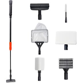 6 in 1 Aquarium Cleaning Tool Kit with Telescopic Long Handle Algae Scraper Sponge Pad Pipe Brush Grit Rake Fish Net for Acrylic and Glass Tanks - Saltwater, Freshwater Fish Tank Cleaning Tools