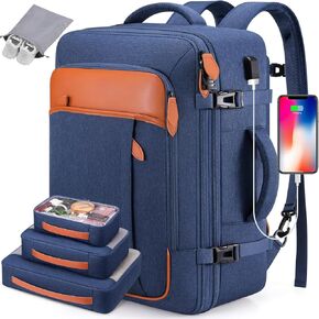 Travel Backpack, 17Inch Laptop Backpack, Carry-on Approved Bag for Men & Women, Waterproof Luggage with Packing Cubes, Shoe Pocket, Personal Item Size for Flights