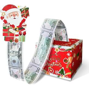 Christmas Money Box for Cash Gift Pull, Surprise Explosion Gift with 60Pcs Transparent Bags for Christmas, DIY Holiday Cash Box for Money Holder for Women Men Girls Boys Mom Dad (Red)
