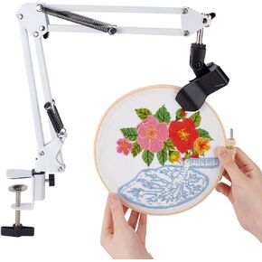 OLYCRAFT White Embroidery Table Stand Kit 8mm Hole Hand Embroidery Stand Lap Folding Cross Stitch Stand Clamp Hand Embroidery Hoop Holder 360 Rotated Embroidery Holder Stand for Embroidery Hoops