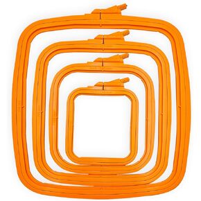 Nurge Orange 4 Pcs Set Plastic Square Embroidery Hoop, Cross Stitch Hoops, Punch Needle Hoop (4 Pcs)