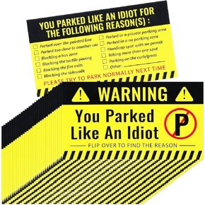 100pcs You Parked Like an Idiot Parking Tags Paper Bad Parking Cards Stickers Funny Parking Tickets for Car(Yellow 3.5 * 2inch/8.9x5cm)
