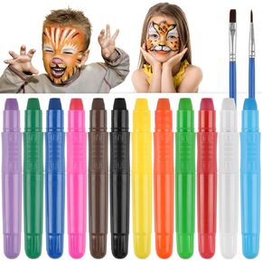 CCINEE Face Painting Kit for Kids,12 Colors Washable Twistable Face Paint Crayons with 2 Brushes for Party Halloween Cosplay Face Makeup Body Paints