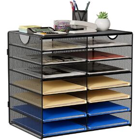 EasyPAG 5-Tier Mesh Desk File Organizer with Metal Frame, Screw-Free Assembly, Space Saving Letter Tray for Office/Home/School - A4 & Letter Size Paper Sorter, Black