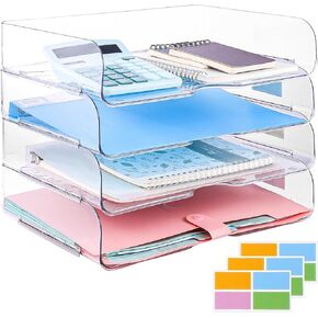 Desk Organizers and Accessories, 4-Tier Paper Organizer for Desk Clear Stackable Paper Tray Desktop Organizer for Paper, Letter, Books, File, Magazine, Office Organizer and Storage Supplies