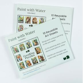 GoodDay Puzzles Paint with Water, 20 Reusable Painting Sheets, Volumes 1 & 2, Engaging Activities to Support Graceful Aging
