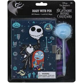 Disney The Nightmare Before Christmas Diary with Lock & Keys and Pom Pen, Stationery Birthday Parties