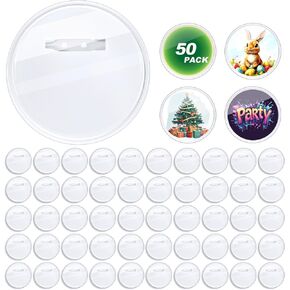 50 Set Acrylic Pin Badges High Transparency DIY Button pin Premium Quality Durable Reusable Custom Buttons Easy Assembly Customizable pins for Backpacks Jackets Hats Gifts and Custom Projects 2.3IN