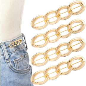 4 Sets Chain Pant Waist Tightener, Adjustable Jeans Button for Loose Jeans, No Sew Button Pins Pants Button Tightener for Jeans Sweaters Coats Shirts Shawl- Gold