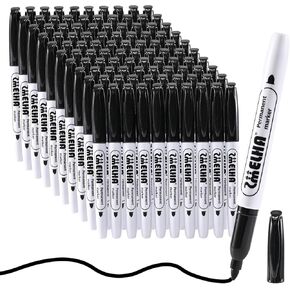 SMELHA Permanent Markers, 100 Pack Black Permanent Marker Pens, Black Permanent Marker set bulk ，Fine Tip, Waterproof, 1S Drying, smooth writing,durable, works on Plastic, Glass, Metal, Wood and Stone