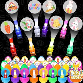 BUSOHA 32 Pack Easter Eggs Finger Lights - Plastic Easter Eggs Prefilled Basket Stuffers Toys Party Favors Gifts for Kids Teens Toddler