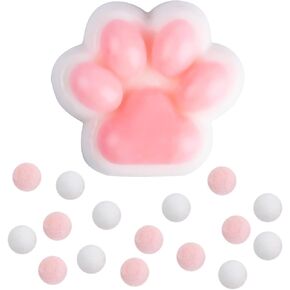 Cat Paw Squeeze Toy, Kawaii Soft Cat Paw Squeeze Sensory Toy with 10 Mini Fluffy Balls for Squishy Funny Novelty Cute Animals Stress Relieving Fidget Toy for Kids Teenagers Adults (Pink)