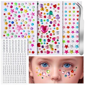 Teenitor Self Adhesive Face Gems for Makeup Face Rhinestones, Makeup Gem Stickers for Kids, Stick on Gems, Face Jewels, Festival Rhinestone Stickers for Face, Eye, Makeup, Body,