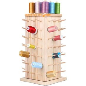 Bazen 6mm 93 Spools 360° Fully Rotating Thread Holder with Pull-Out Compartment Wooden Thread Rack Organizer Storage for Sewing Quilting Embroidery Hair-braiding and Jewelry