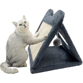 Fhiny Triangle Cat Scratching Post, Natural Sisal Cat Standing Scratch Board with Hanging Plush Ball Toy Pet Cave Nest Indoor Cats Pads Activity Center for Keeping Away from Furniture