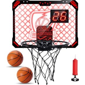Indoor Mini Basketball Hoop for Kids, Door Room Basketball Hoops with LED Lighting, Mini Hoop with Scoreboard & 2 Balls, Basketball Toys Gifts for 5 6 7 8 9 10 11 12 Year Old Boys Girls