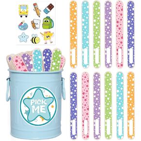 Flip Name Sticks with Metal Box and Sticker, 72Pcs Talking Flip Name Sticks for Classroom Management, Teacher Essentials Student Educational and Learning Activities (Blue)