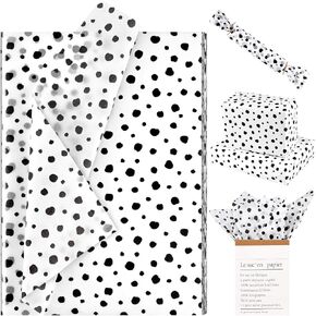 100 Sheets 20 * 14 Inches Black White Tissue Paper,Doodle Wrapping Paper Hand Drawn Dot Black Dots Gift Packaging Paper for Gift Wrapping for Birthday Baby Shower Anniversary DIY Craft