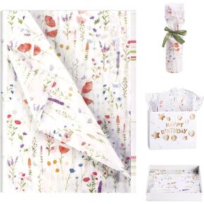 100 Sheets Floral Tissue Paper Wildflower Tissue Paper Vintage Purple Lavender Gift Wrapping Paper for Wedding Bridal Shower Birthday Party Gift Decoration DIY Craft, 19.6"×13.7"