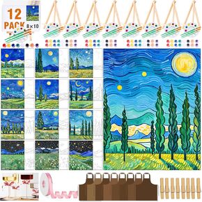 QUANWAISJ 12 Pcs Sip and Paint Kit for Adults,8×10 Pre-Drawn Canvas to Paint for Adults,Canvases for Painting Date Night Party Supplies (Landscape)