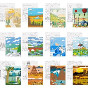 AUREUO 12 PC CANVAs مسبقًا للطلاء للبالغين - قماشية مدتها 8 × 10 بوصة مسبقًا للطلاء مع التصميم - القماش المتسابق للاحتفال لصالح SIP والطلاء الوطني للمناظر الطبيعية