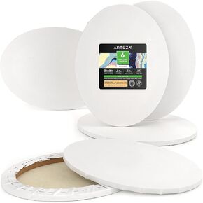 قماش Arteza Oval ممتد ، 12 × 16 بوصة ، حزمة من 6 ، لوحات قماش بيضاء فارغة للاكريليك والزيت واللوحة الغواش
