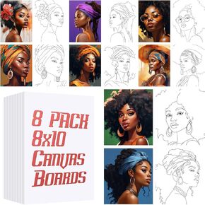 Gimdesaj 8 Pcs Pre Drawn Canvas to Paint for Adults Sexy Lady Theme Sip and Paint Party Supplies Stretched Afro Queen Paint Canvas Set for Galentine's Day DIY Paint Party Favors(8x10 Inch)