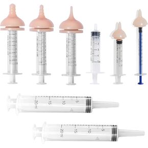 Silicone Feeding Nipple and Syringes for Newborn Kittens, Puppies, Rabbits, Small Animals Dongdong pet (5 Nipple+6 Syringes)