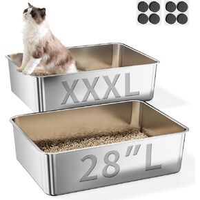 2 Pack Jotesnew Extra Large XXXL 28" x 20" Cat Litter Box Pan for Big Cats Maine Ragdoll Metal Large Stainless Steel Litterbox Easy Cleaning, Non-Sticky, Anti-Leakage, Easy Cleaning