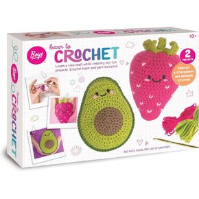 Boye 43-40235 Avocado and Strawberry Stuffie Learn to Crochet Kit for Beginners with 2 Projects, Multicolor, 15 Pieces
