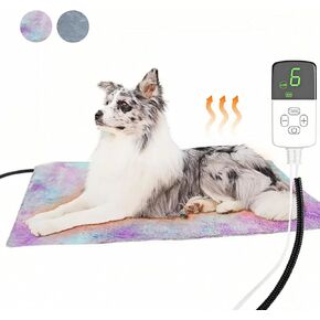 Pet Heating Pad, Indoor Waterproof Electric Heating Pad for Dogs Cats with 4 Timer and 9 Level Adjustable Temperature, Chew Resistant Cord, Detachable Cover -Large 27.5x17.7x0.5 (Grey)