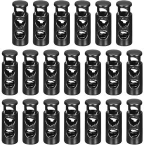 uxcell 20pcs Metal Cord Locks, 5mm Double Hole Spring Stopper Fastener Slider Toggles End for Drawstrings Bags Backpack Clothing Lanyards, Electrophoretic Black
