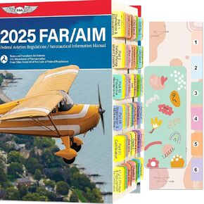 Index Tabs for FAR AIM 2025, 95 pcs Color-Coded and Laminated Private Pilot Tabs, Tear-Resistant and Waterproof, with Alignment Guide & Bookmark(Book not Included)