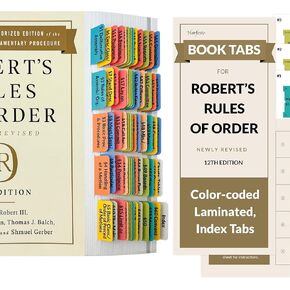 Upgraded Book Tabs for Robert’s Rules of Order, Newly Revised 12th Edition, 90 Index Tabs in Total with Guide & Alignment Card - Laminated, Color-Coded (Book not Included)
