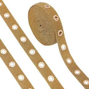 PH PandaHall 9 Yards Eyelet Trim Bulk Eyelet Tape Grommet Trim 1 Inch Glitter Polyester Ribbon, Eyelet Twill Trim for Sewing Garment Corset Shirt Dress Skirt Jacket DIY Clothing, 8mm Hole