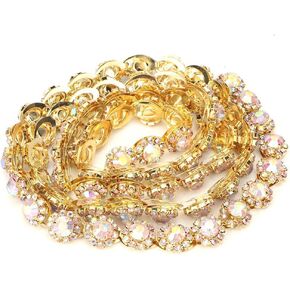 Rhinestone Chain, Crystal Sewing Trim Crafts, Rhinestone Chain Trim Applique, Beautiful Sewing bordering and Edging(Golden Color 1)