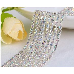 Aliotech 11 Yards 4.0MM Crystal Rhinestone Close Chain Trim for Sewing Crafts DIY Decoration(Silver with AB Beads)