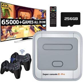 Kinhank Super Console X Pro with 65,000+ Classic Games, 256G Retro Video Game Console for 4K TV HD/AV Output, Dual Wireless Controllers, Up to 5 Players,Gift