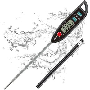 BOMATA Waterproof IPX7 Thermometer for Water, Liquid, Candle and Cooking. Instant Read Food Thermometer with Long Probe for Cooking, Meat, BBQ! T101 (Black Color)…