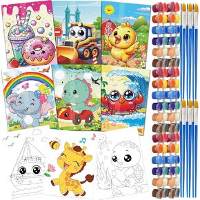 6 Pack Coloring Books for Kids 4-8 Party Favor, Coloring Book with 12 Color Mini Acrylic Paint Set for Kids, Kids Party Favors, Carnival Prizes, Gift for Easter Art Craft Painting