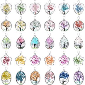 20Pcs 5Styles Dried Flower Tree Pendant Plant Pressed Flower Charms Mix Lacework Transparent Resin Beads Charms for DIY Necklace Bracelet Jewelry Making