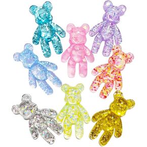 Daimay 20 Pieces 10 Colors Cute Bear Charm Pendants Cartoon Bear Keychain Pendants Resin Gummy Bear Candy Necklace Colorful Bear for Earring Bracelet DIY Jewelry Making - Glitter Gradient 3D